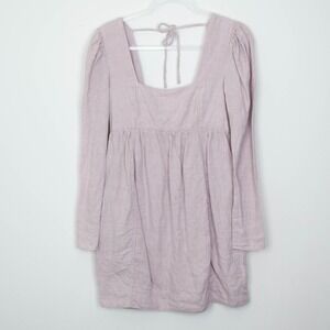 Ganni Purple 100% Hemp Square Neck Puff Sleeve Mini Dress Women's EU 34 XS